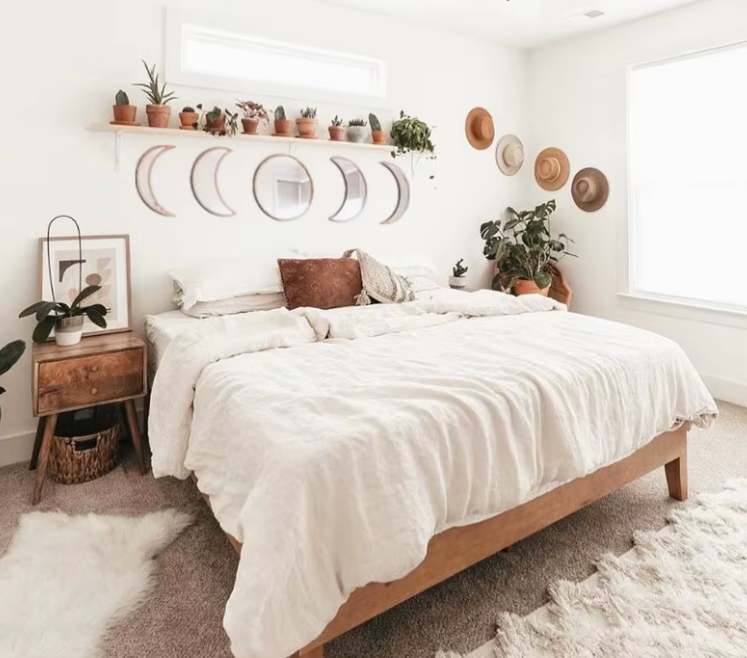 Moon Phase Wall Mirror Set | Black or Beige Wood