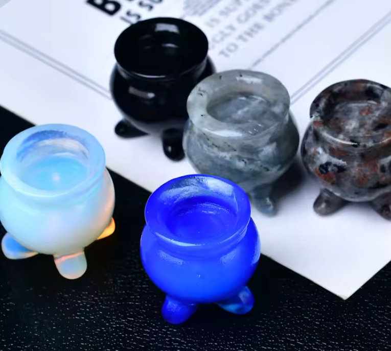 Mini Crystal Cauldrons | Carved Stone Curios