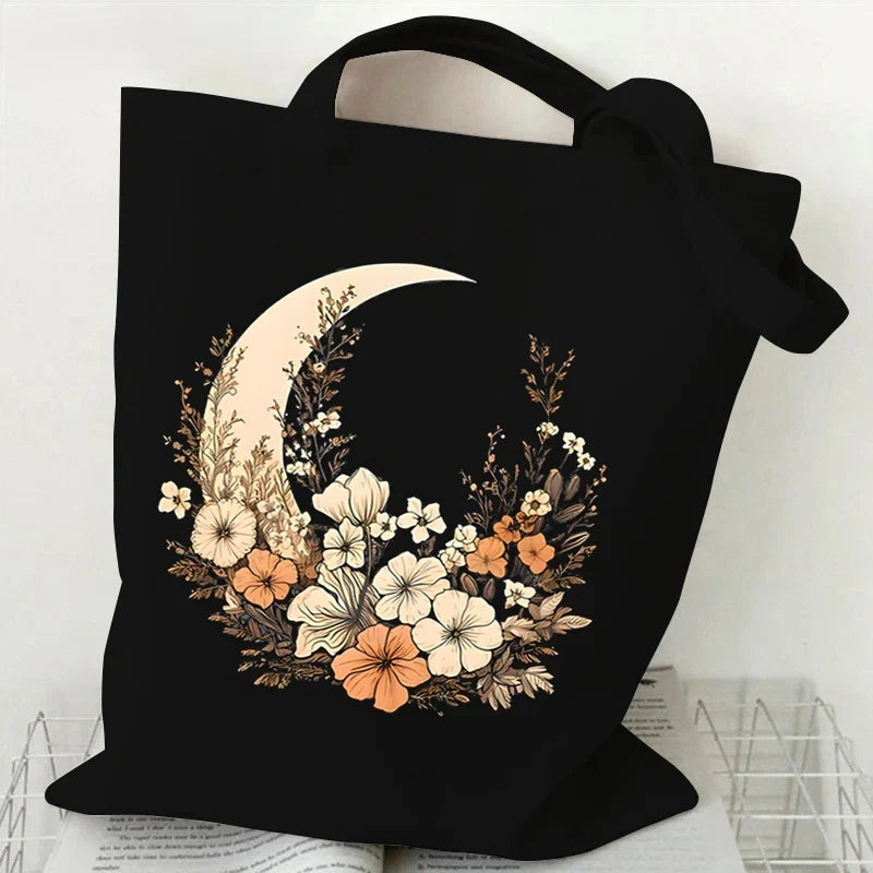 Witchy Floral & Moon Canvas Tote Bags