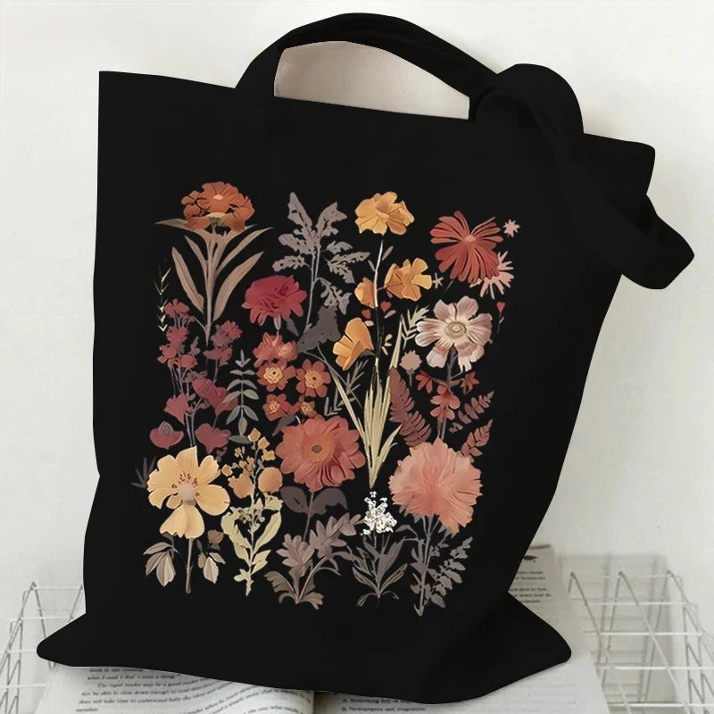 Witchy Floral & Moon Canvas Tote Bags