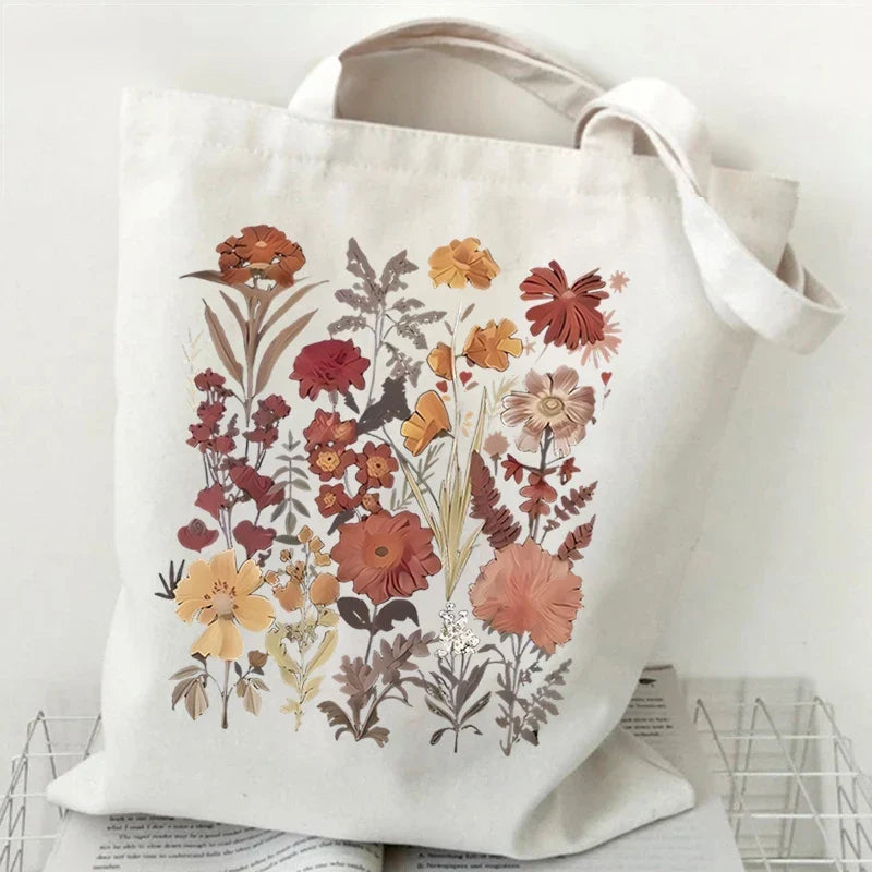 Witchy Floral & Moon Canvas Tote Bags
