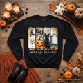 Fall Spooky Season Brushstroke Sweatshirt, Coquette Vintage Ghost, Cat and Pumpkin Sweater