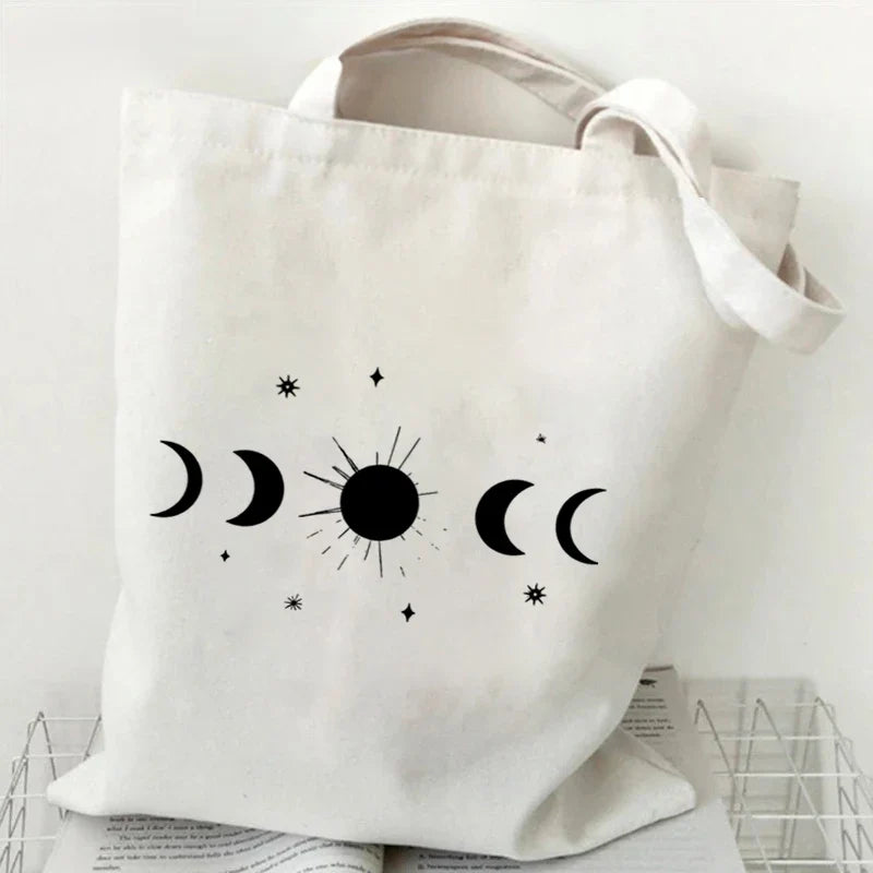 Witchy Floral & Moon Canvas Tote Bags
