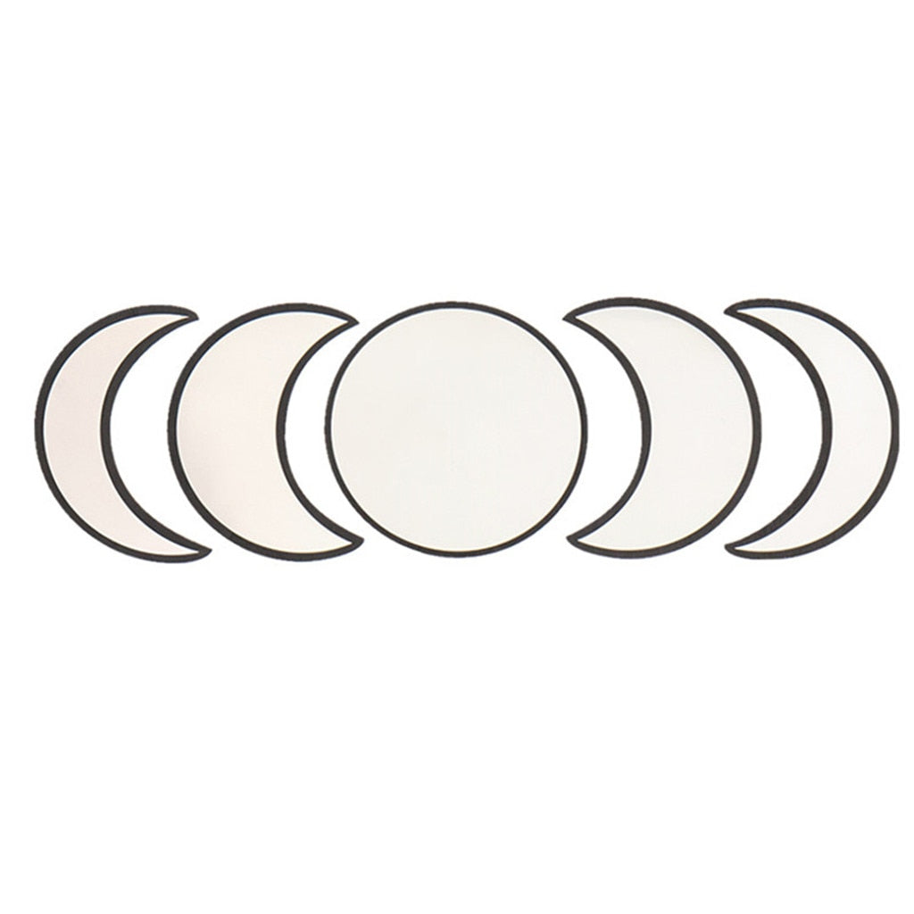 Moon Phase Wall Mirror Set | Black or Beige Wood