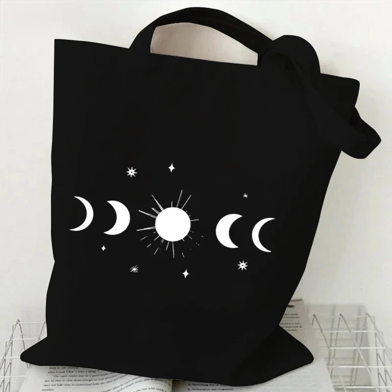 Witchy Floral & Moon Canvas Tote Bags