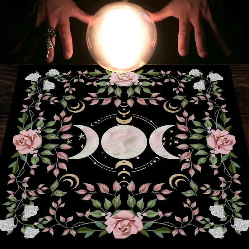 Cottagecore Triple Moon Altar Cloth | Tarot Table Décor