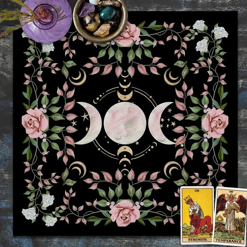 Cottagecore Triple Moon Altar Cloth | Tarot Table Décor