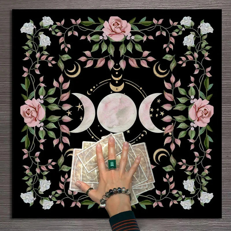 Cottagecore Triple Moon Altar Cloth | Tarot Table Décor