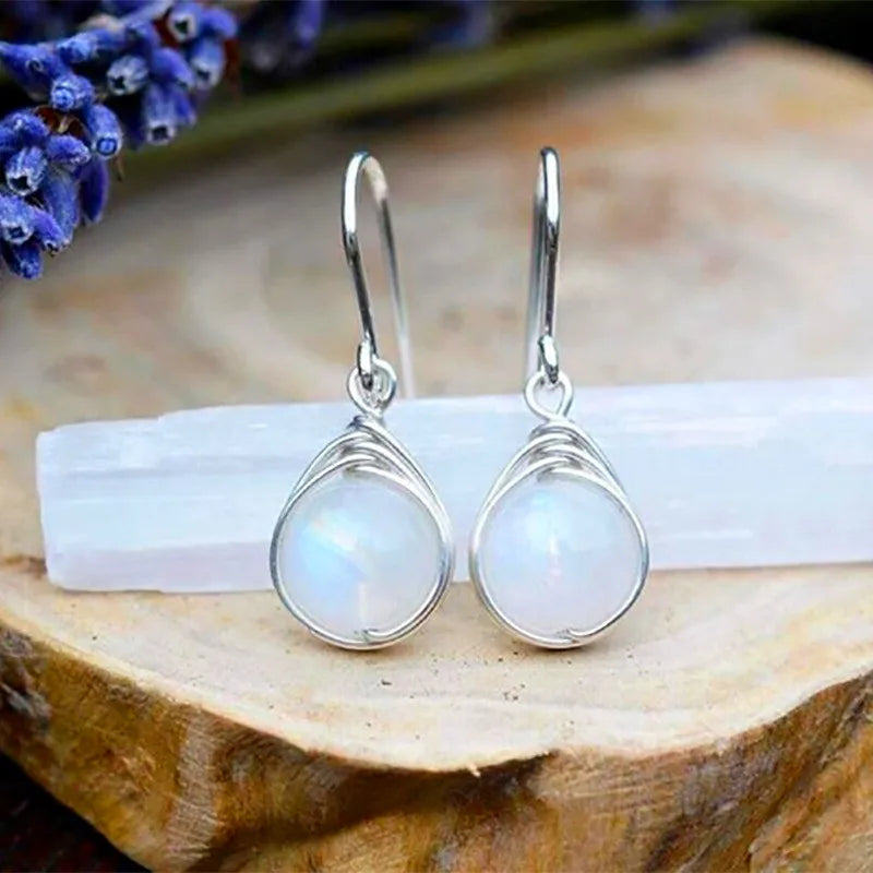 Moonstone Bead Earrings | Gold or Silver-Tone