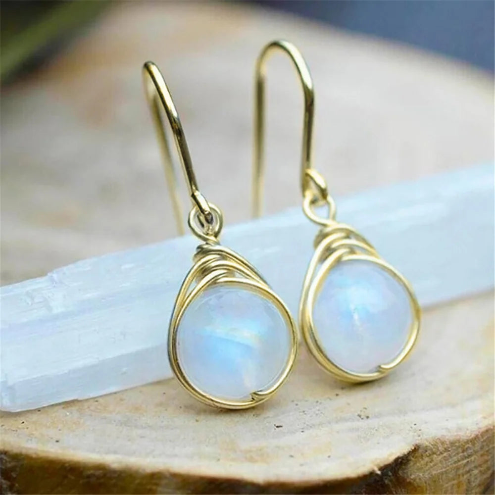 Moonstone Bead Earrings | Gold or Silver-Tone