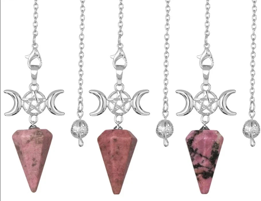 Triple Moon Pentacle Crystal Pendulums