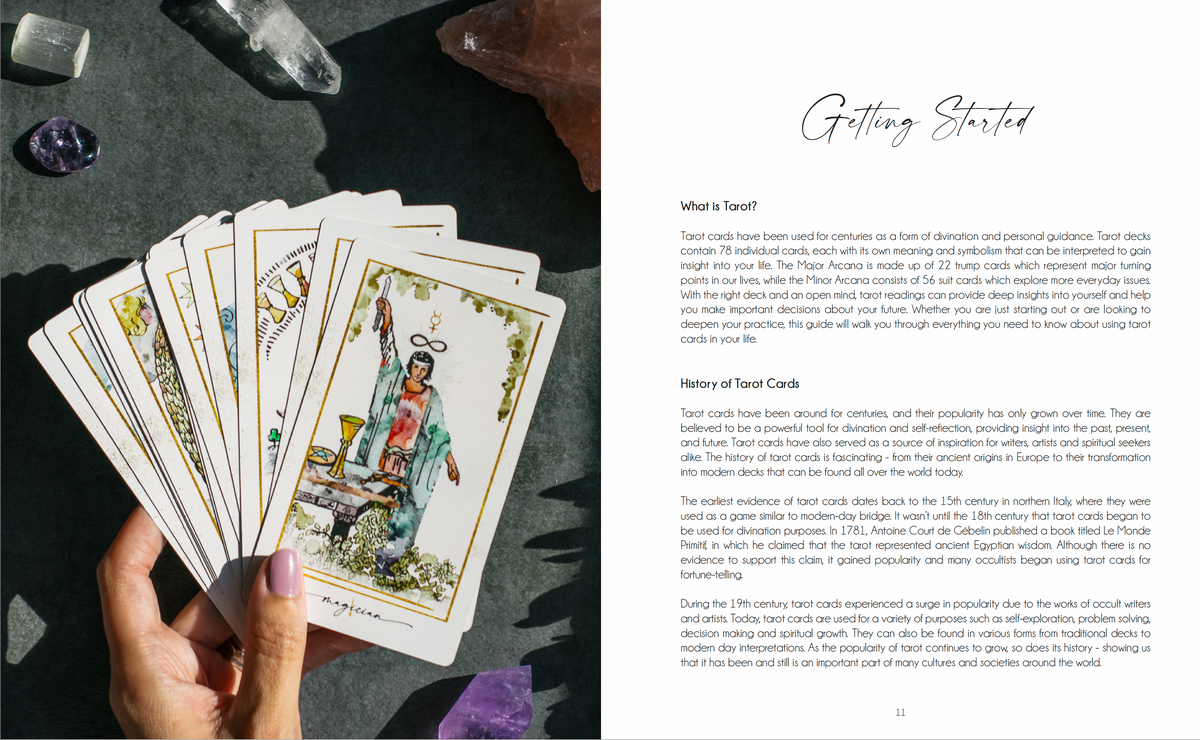 Decoding the Cards tarot workbook by Writual Press, open to a card exercise page (image 3)