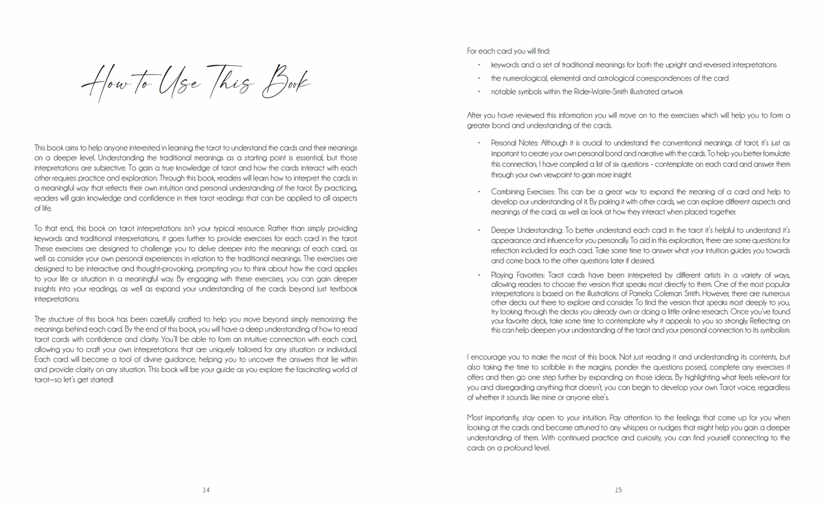 Decoding the Cards tarot workbook by Writual Press, open to a card exercise page (image 4)