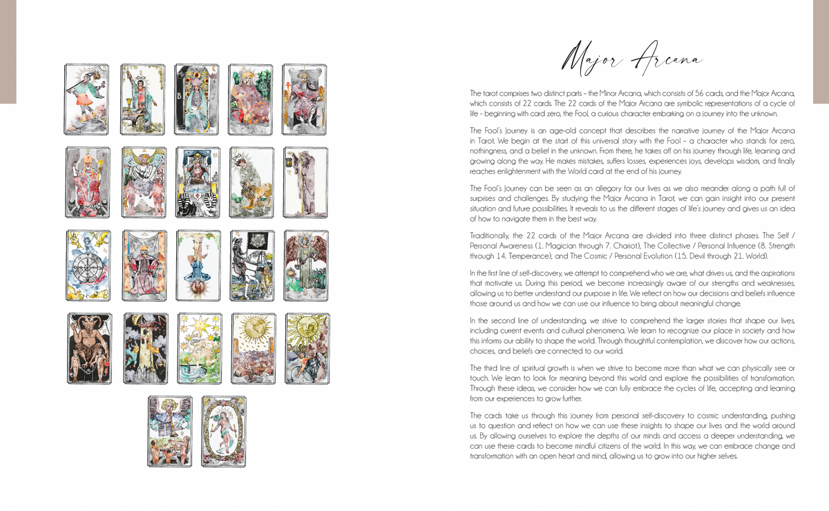 Decoding the Cards tarot workbook by Writual Press, open to a card exercise page (image 5)