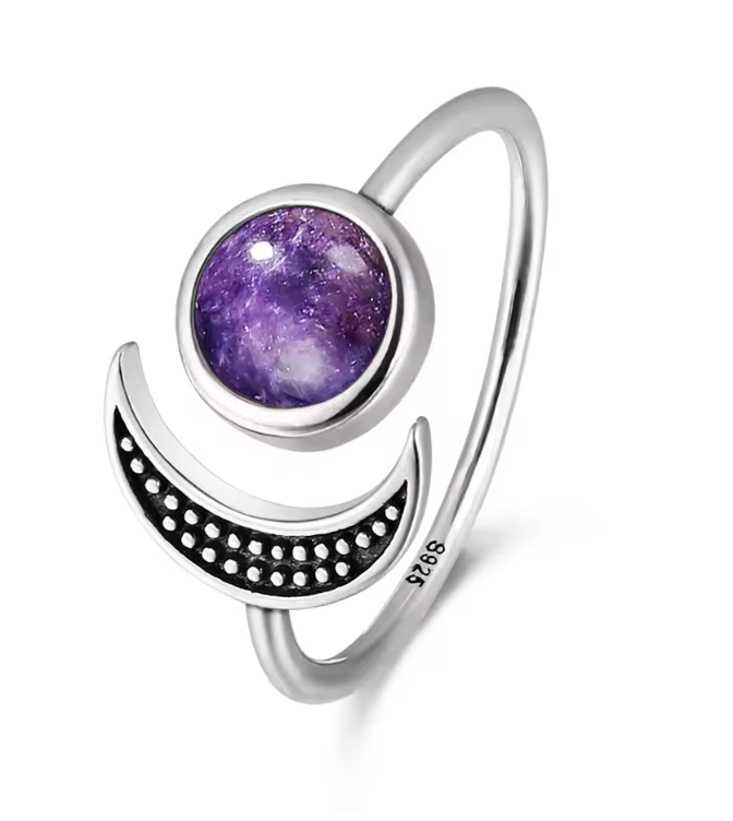 Sterling Silver Crescent Moon Crystal Rings