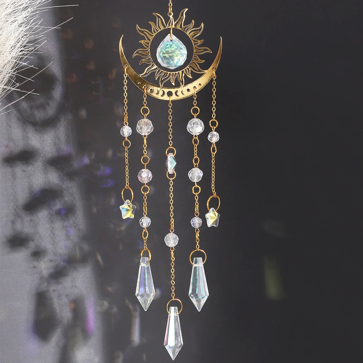 Moon Phase Crystal Sun Catcher | Brass & K9 Crystal