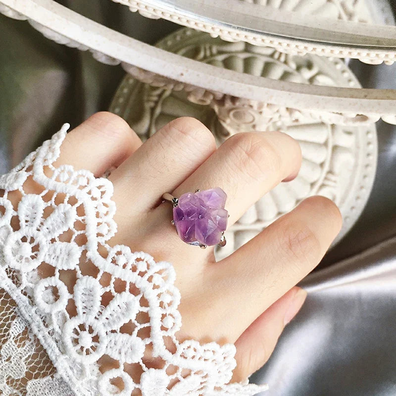 Adjustable Amethyst Cluster Ring