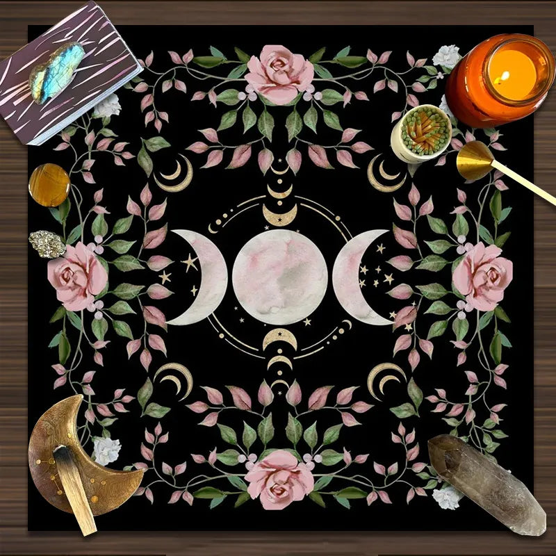 Cottagecore Triple Moon Altar Cloth | Tarot Table Décor