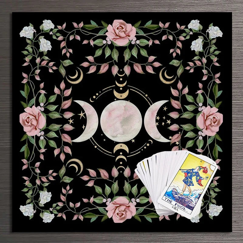 Cottagecore Triple Moon Altar Cloth | Tarot Table Décor