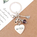 Witch Heart Charm Keychain | Silver-Tone Metal