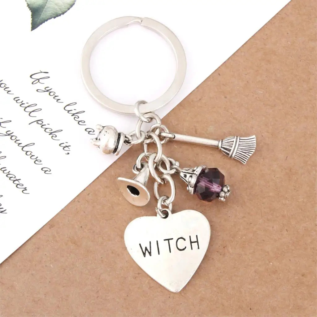 Witch Heart Charm Keychain | Silver-Tone Metal