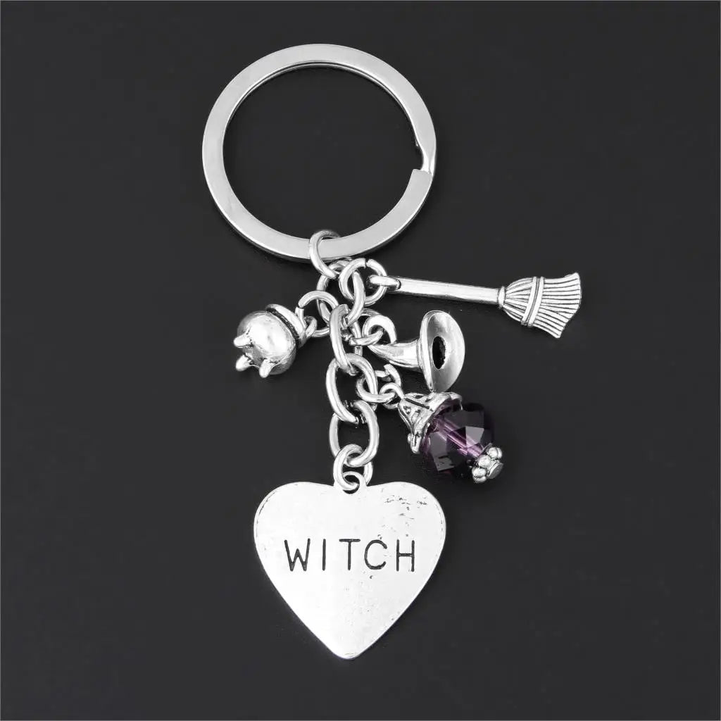 Witch Heart Charm Keychain | Silver-Tone Metal