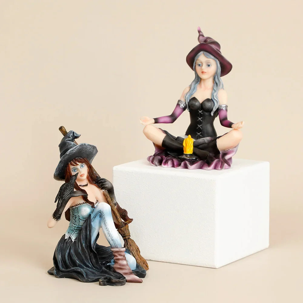 Witch Figurine Statues | Resin Witchy Shelf Décor