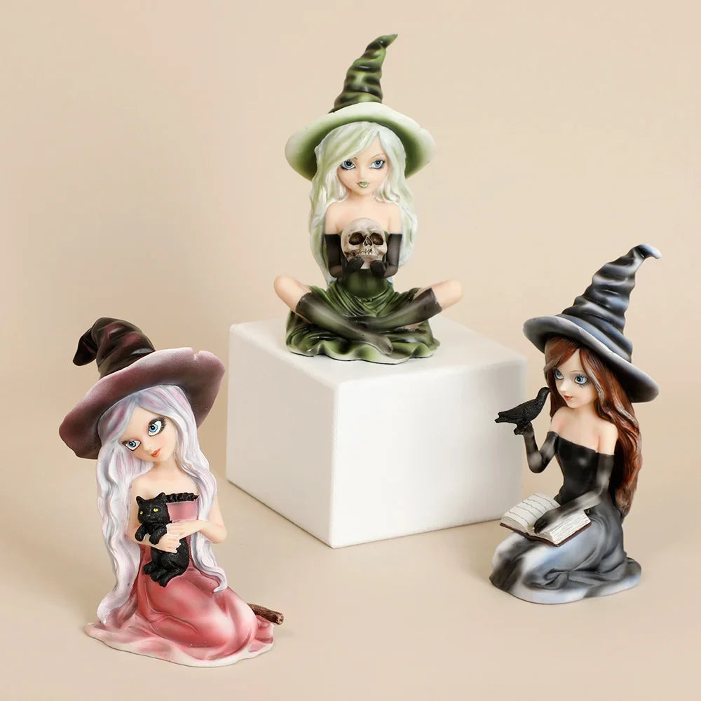 Witch Figurine Statues | Resin Witchy Shelf Décor
