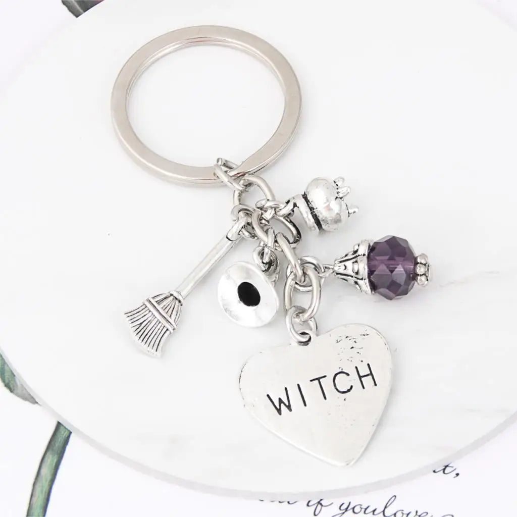 Witch Heart Charm Keychain | Silver-Tone Metal
