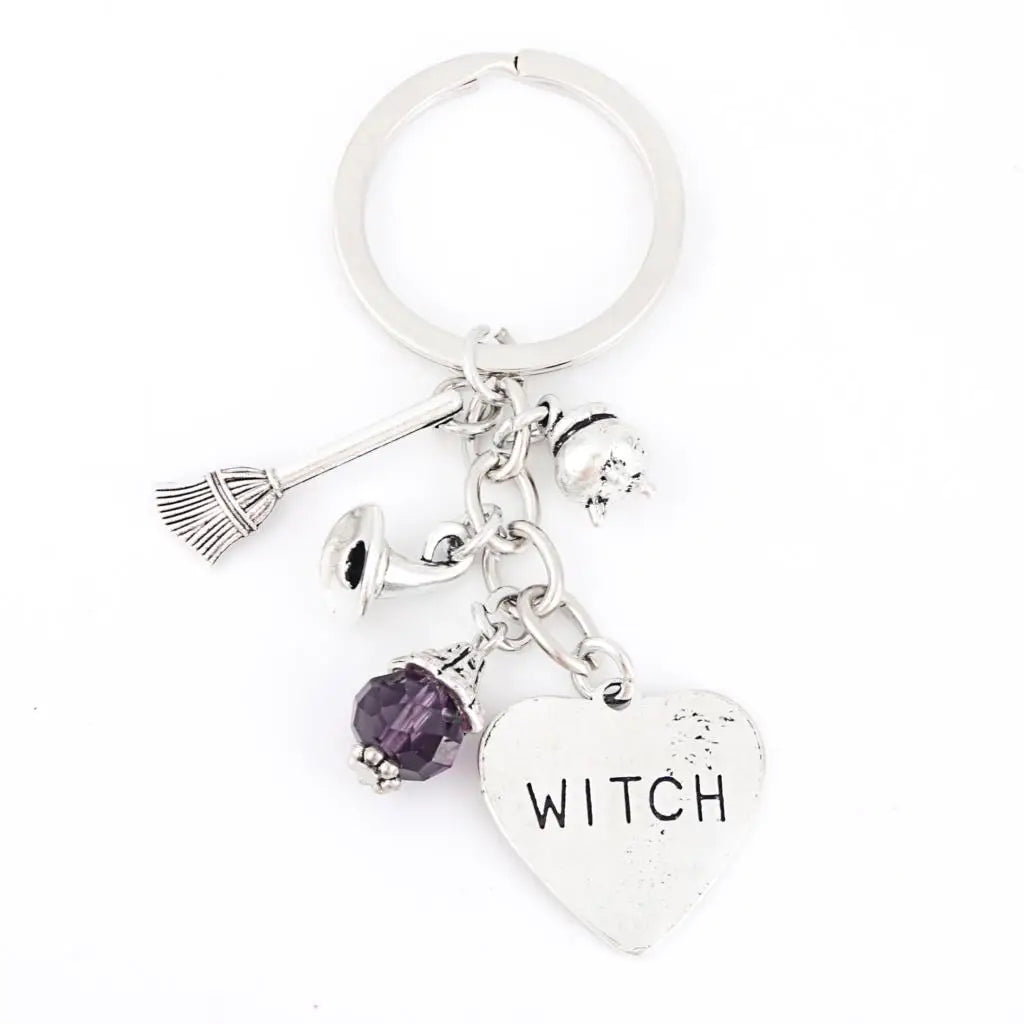 Witch Heart Charm Keychain | Silver-Tone Metal