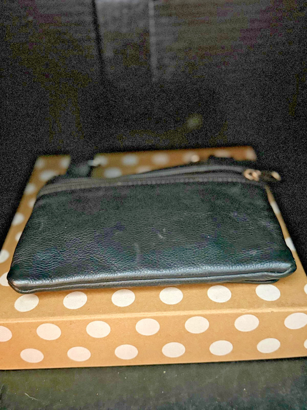 Black Leather Butterfly Embroidered Wristlet Clutch Purse No Strap