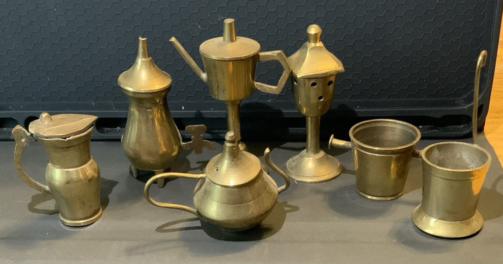 Vintage Brass Miniature Indian Household Utensils Lot of 7 Made in India
