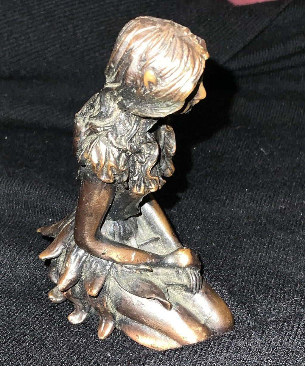 Bronze Tone Kneeling Fairy Figurine Fantasy Fairy Figure Collectible Decor