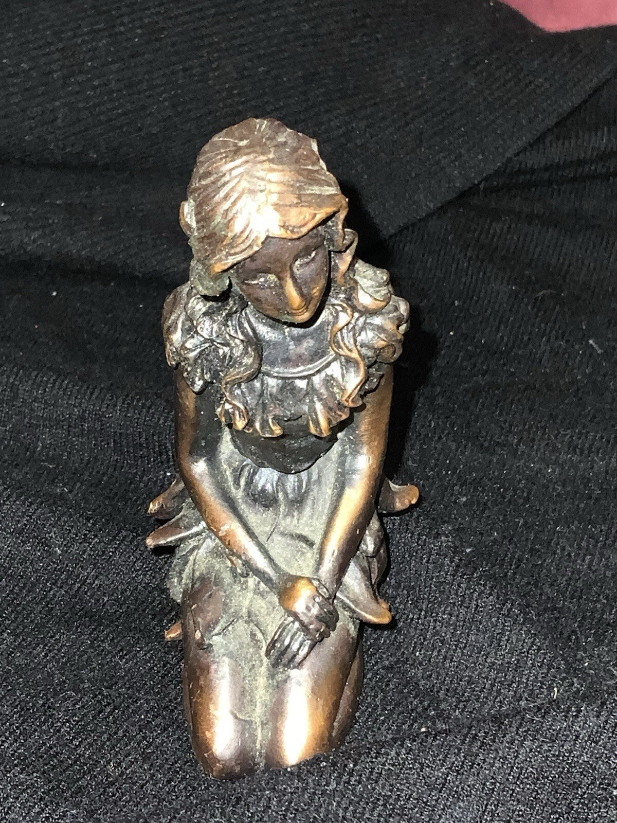 Bronze Tone Kneeling Fairy Figurine Fantasy Fairy Figure Collectible Decor