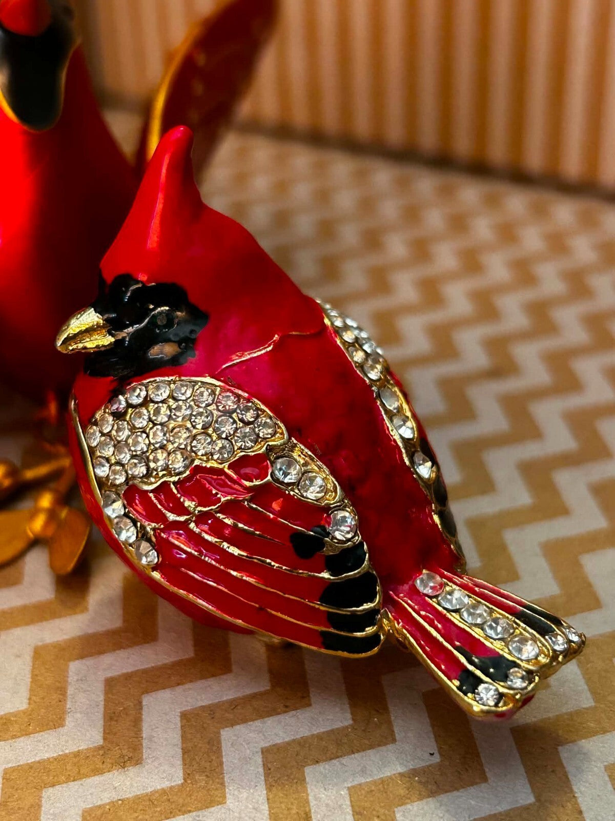 Cardinal Bird Decor Lot 2 Jeweled Trinket Boxes & Hallmark Hanging Cardinal
