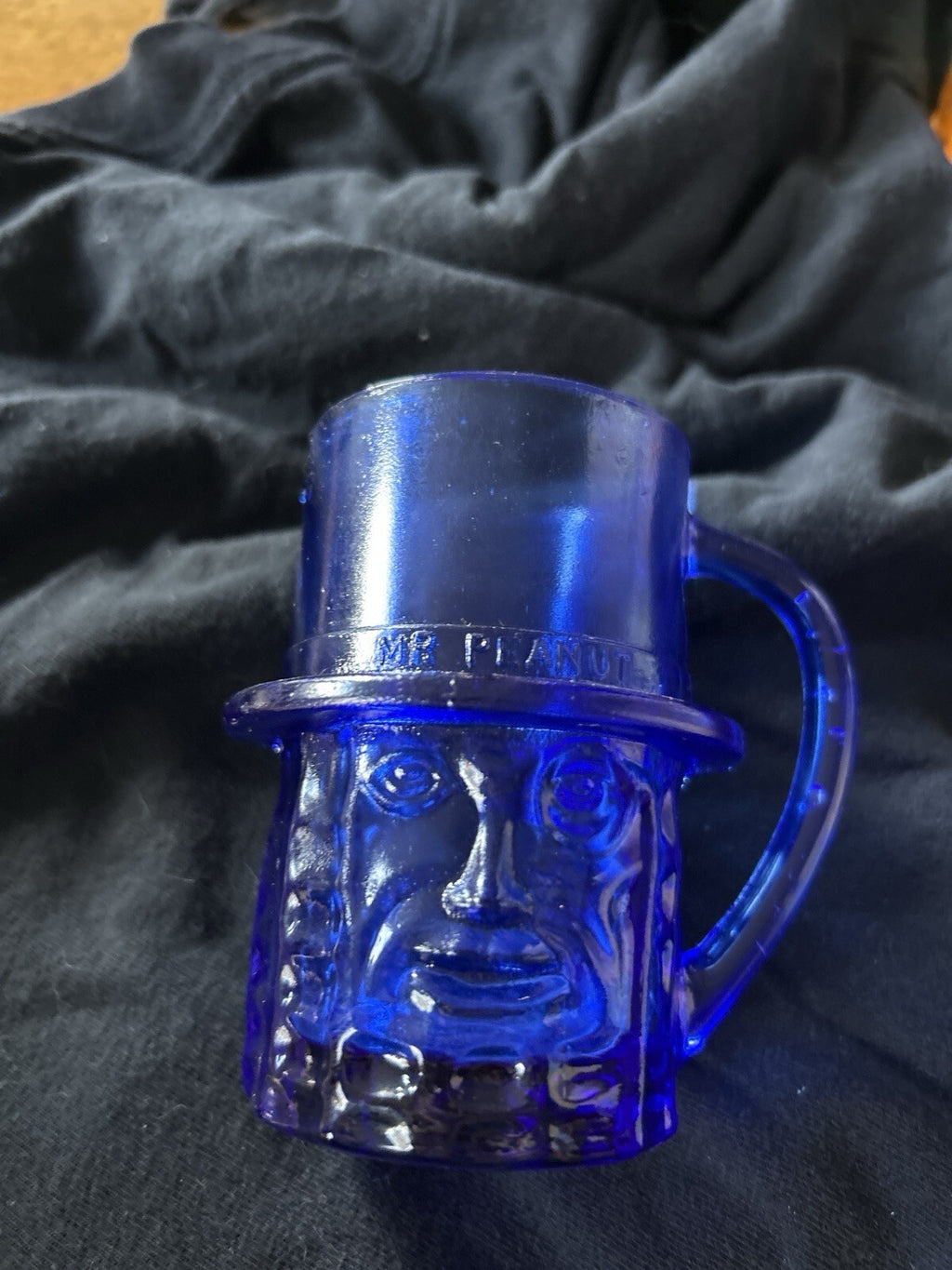 Vintage Mr Peanut Cobalt Blue Glass Mug Planters Peanut Character Cup