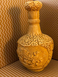 Vintage Italian Faux Ivory Resin Vase Carved Floral Asian Style Heavy 8 Inch