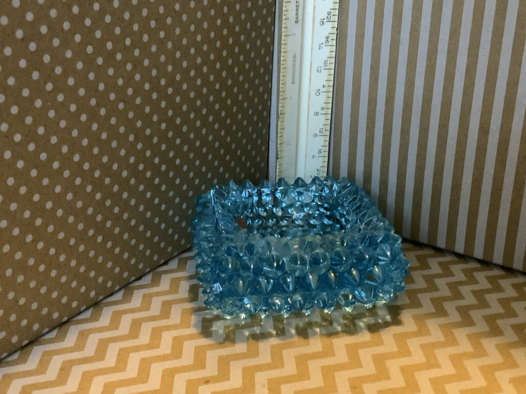 Vintage Aqua Blue Hobnail Glass Square Ashtray Trinket Dish