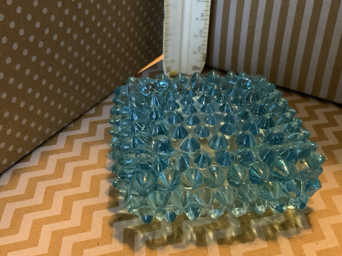 Vintage Aqua Blue Hobnail Glass Square Ashtray Trinket Dish