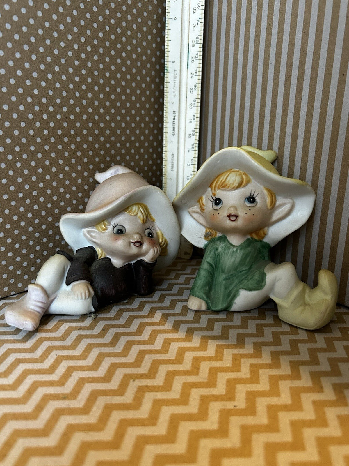 HOMCO Elf Pixie Figurines Pair 5213 Made in Taiwan Vintage Whimsical Decor
