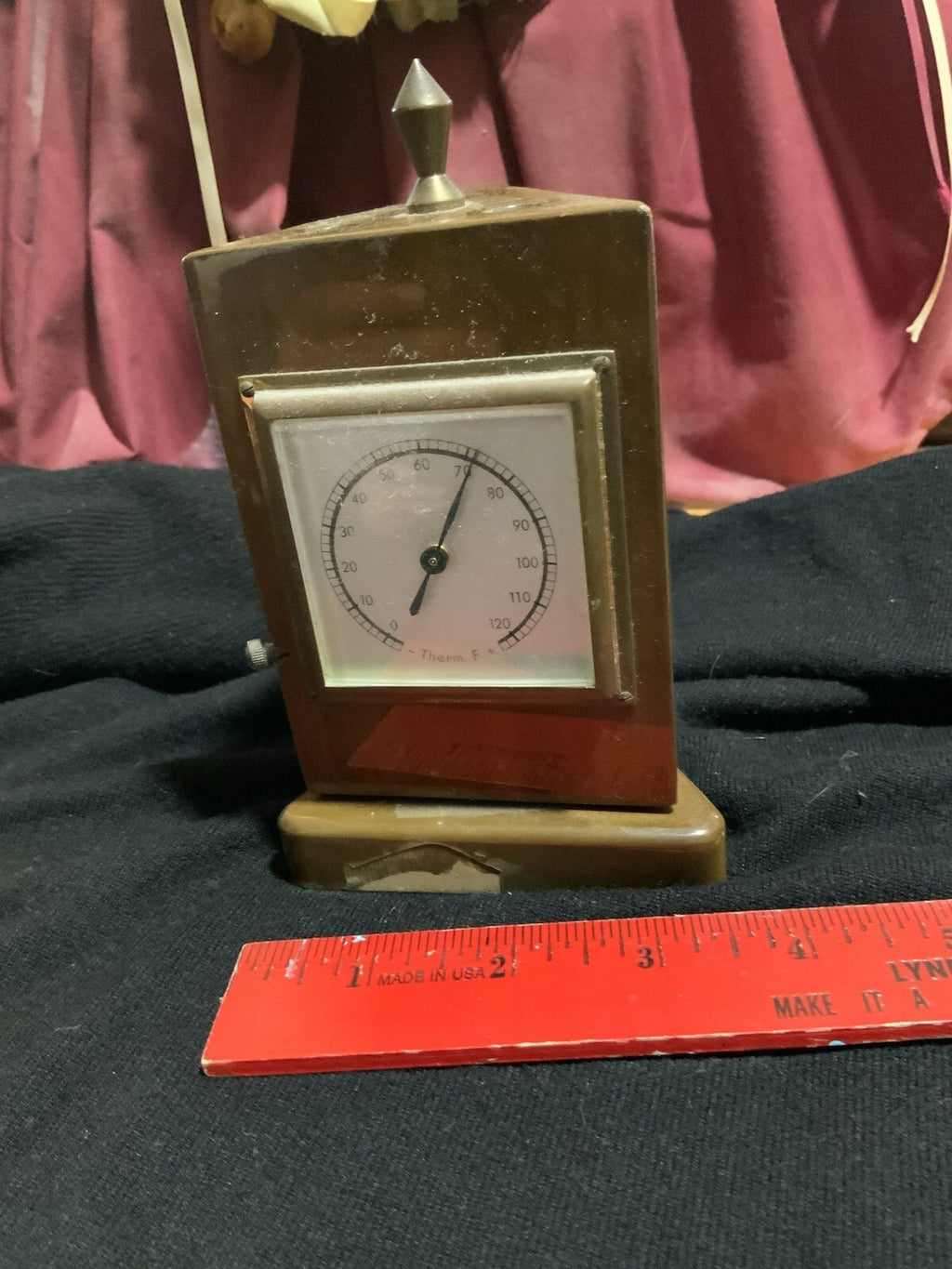 Vintage West Germany Rotating Brass Desk Weather Station Barometer MCM