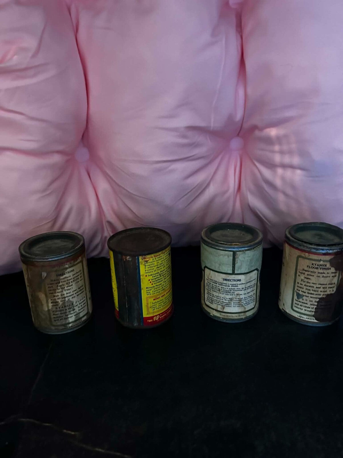 4 Vintage Kyanize & Miracle Power Advertising Oil Paint Tin Cans Gas Station