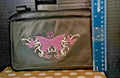 Black Leather Butterfly Embroidered Wristlet Clutch Purse No Strap