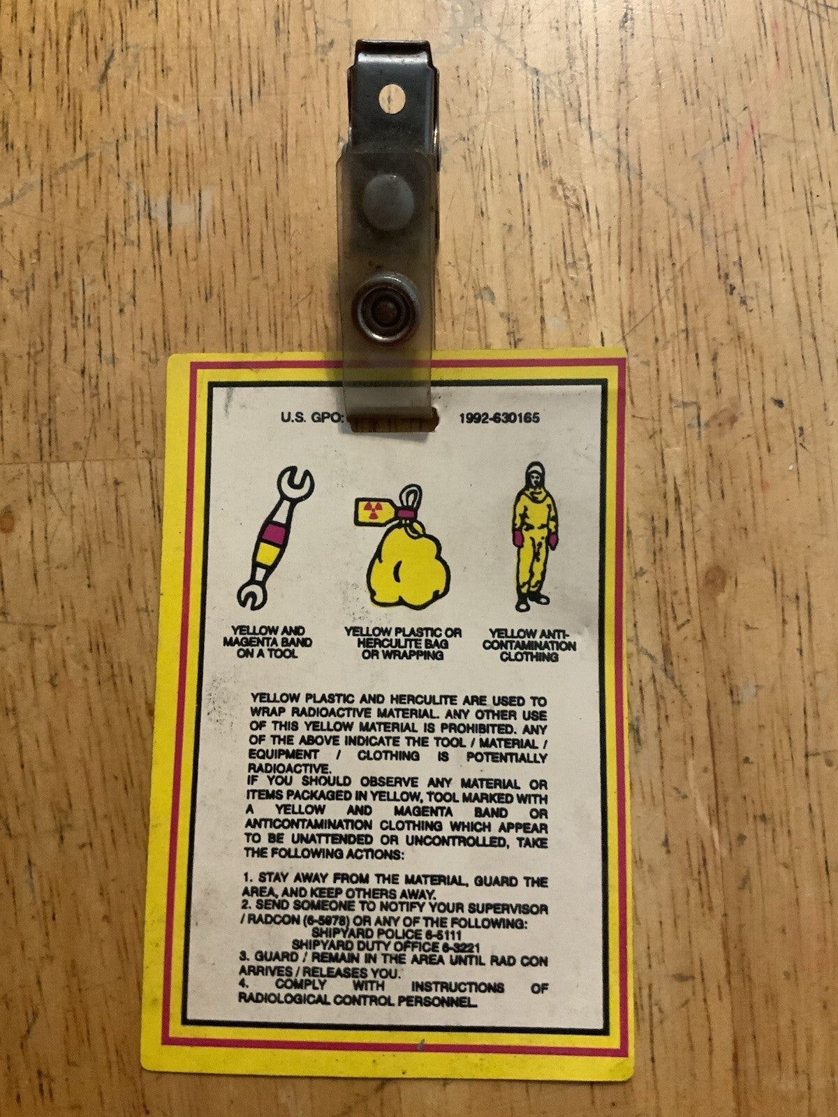 Vintage Norfolk Naval Shipyard Radiation Worker Information Badge Cold War NNSY