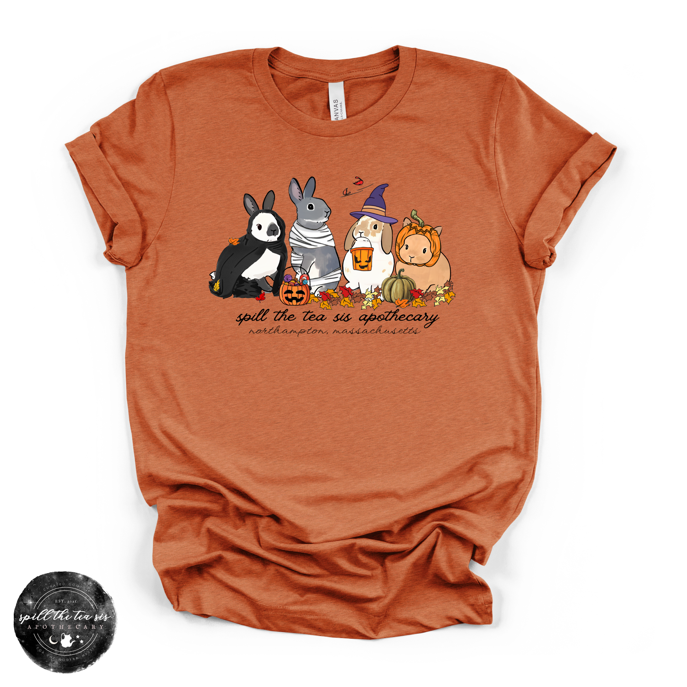 Bunny Halloween at Spill The Tea Sis Apothecary Tee | Cute Spooky Bunny Graphic T-Shirt