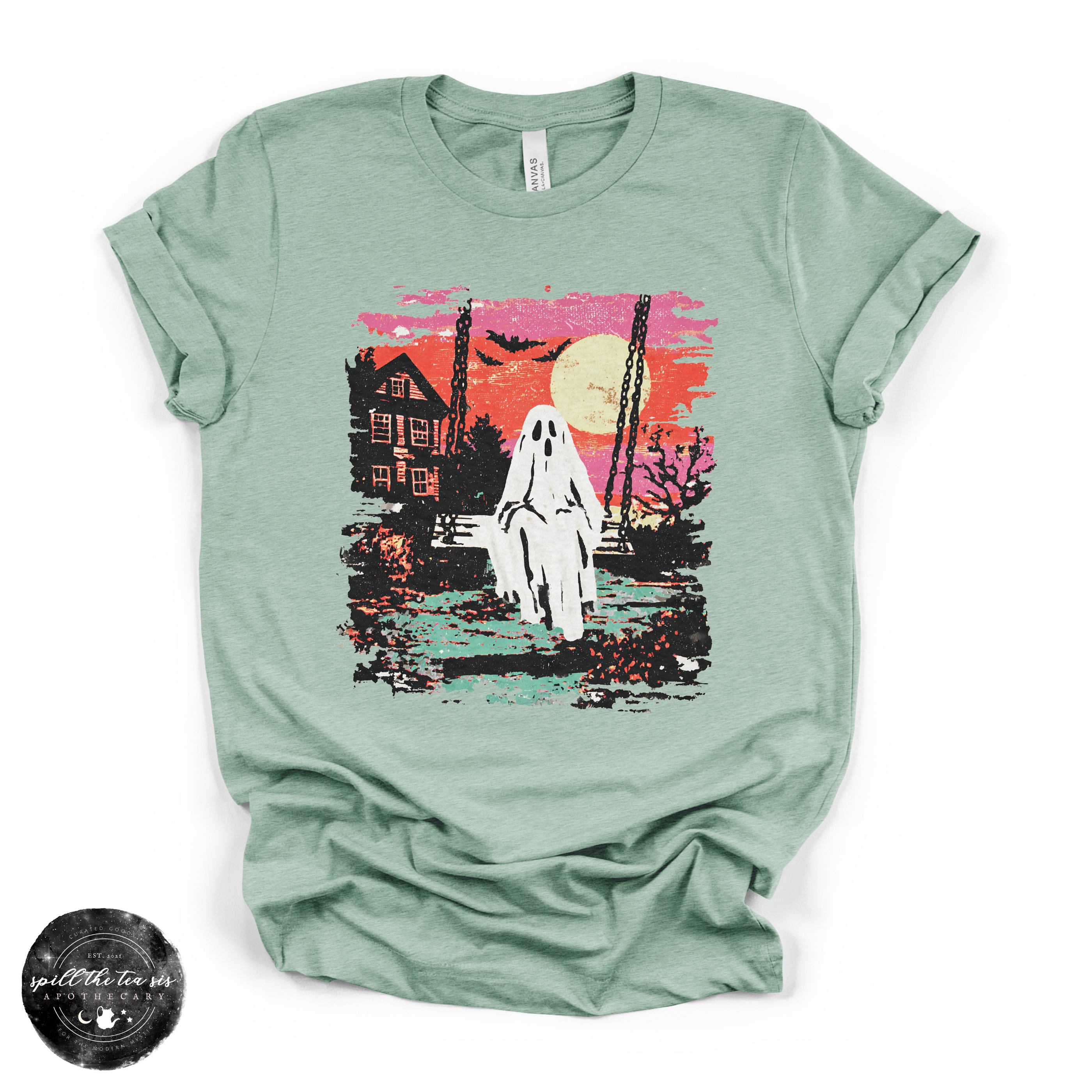 Ghost Sunset Tee | Retro Halloween Ghost Graphic T-Shirt