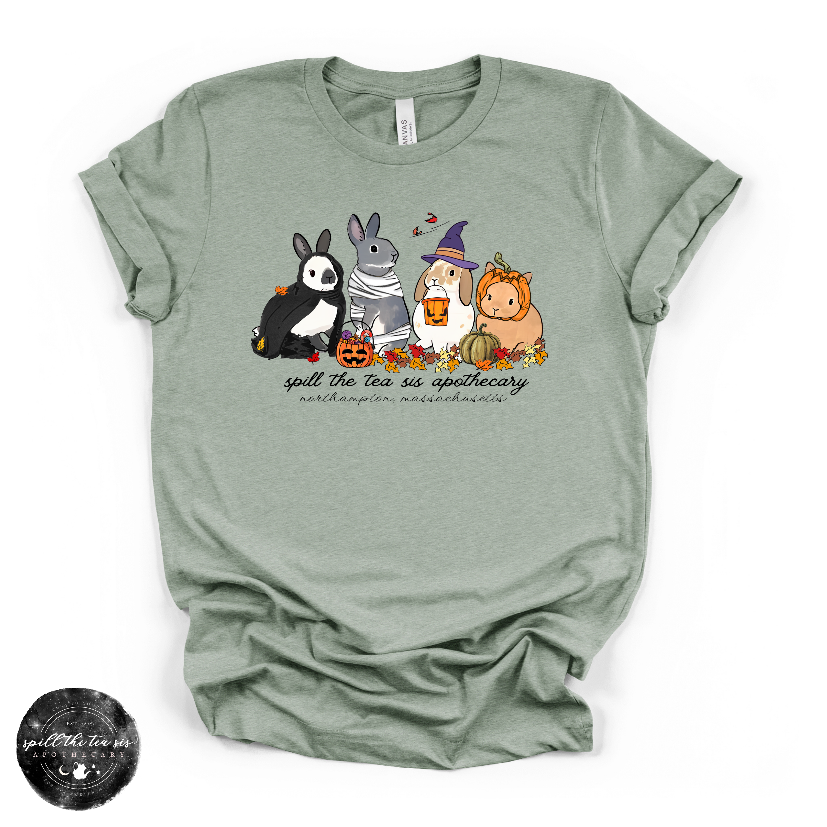 Bunny Halloween at Spill The Tea Sis Apothecary Tee | Cute Spooky Bunny Graphic T-Shirt