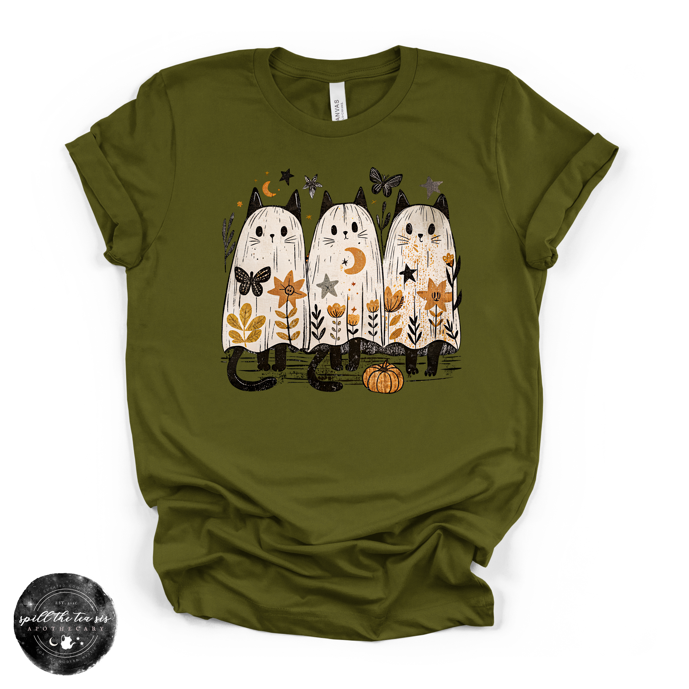 Ghost Cat Trio Tee | Cute Halloween Black Cat Graphic T-Shirt